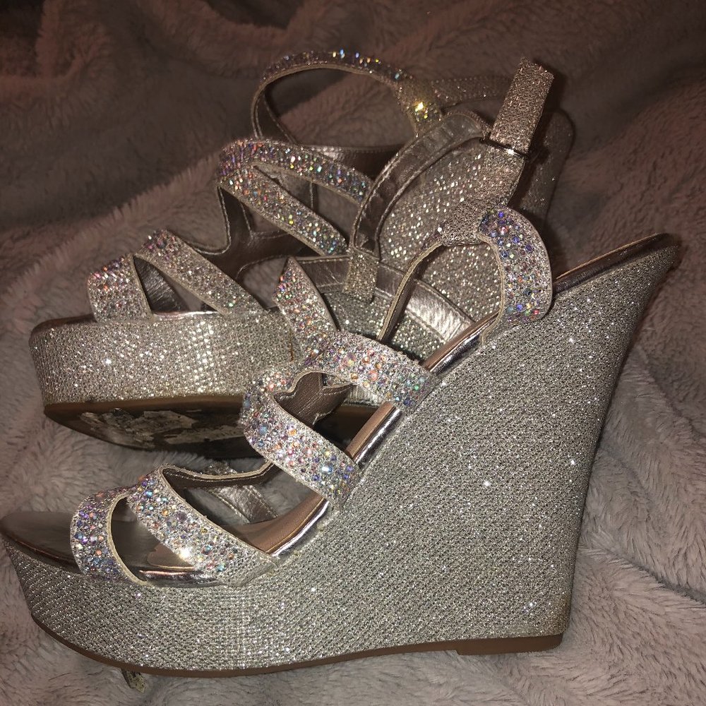 Glittery High Wedge Formal Shoes